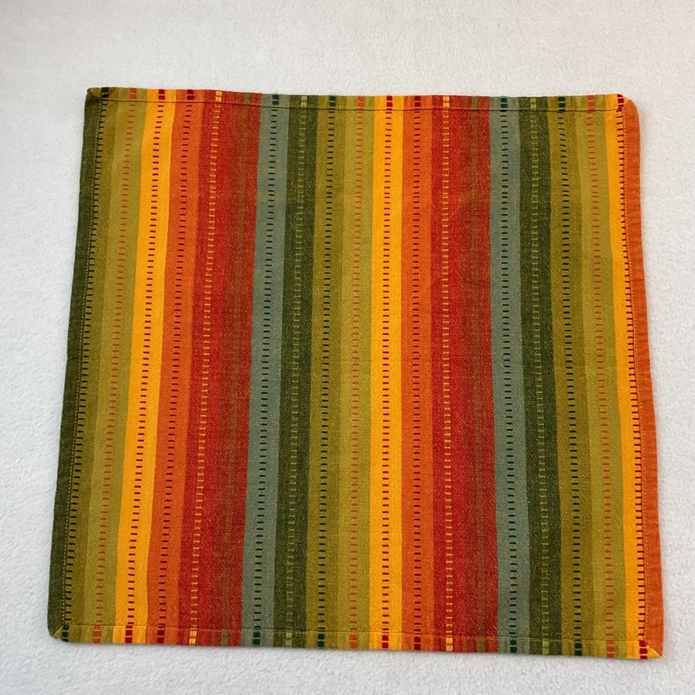 Pier 1 Vintage Striped Cloth Napkins Set of 10 Orange Green Yellow Square Autumn